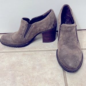 BORN suede leather, slip on bootie. Rubber, non slip sole. Worn twice. Sz 8